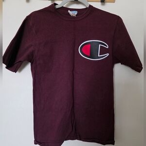Cotton Champion Maroon T-Shirt with Embroidered Logo Size Small‎
